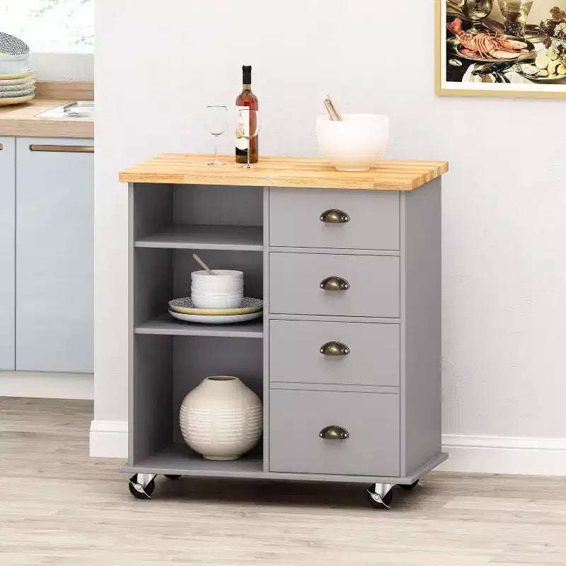 GDFStudio Yohaan Contemporary Kitchen Cart with Wheels and 2 Drawers
