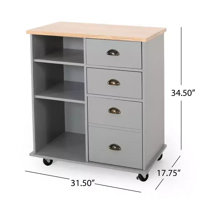 GDFStudio Yohaan Contemporary Kitchen Cart with Wheels and 2 Drawers