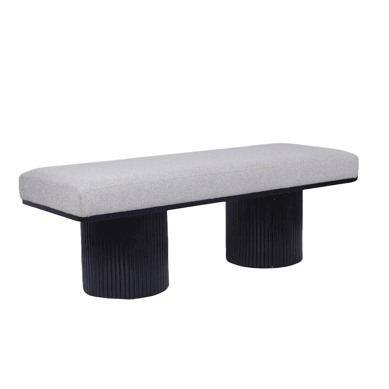 Banc rembourré avec pieds épais noirs Tissu bouclé gris clair Banc de bout de lit de style contemporain pour chambre à coucher et salon