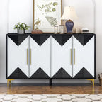Caractéristiques uniques d'un meuble à quatre portes avec des portes à motif triangulaire bicolore, idéal pour une entrée