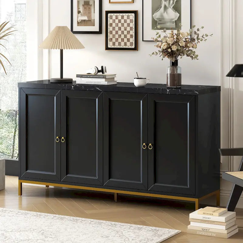 Modern Sideboard with 4 door cabinet with Metal Handles and Adjustable Shelves