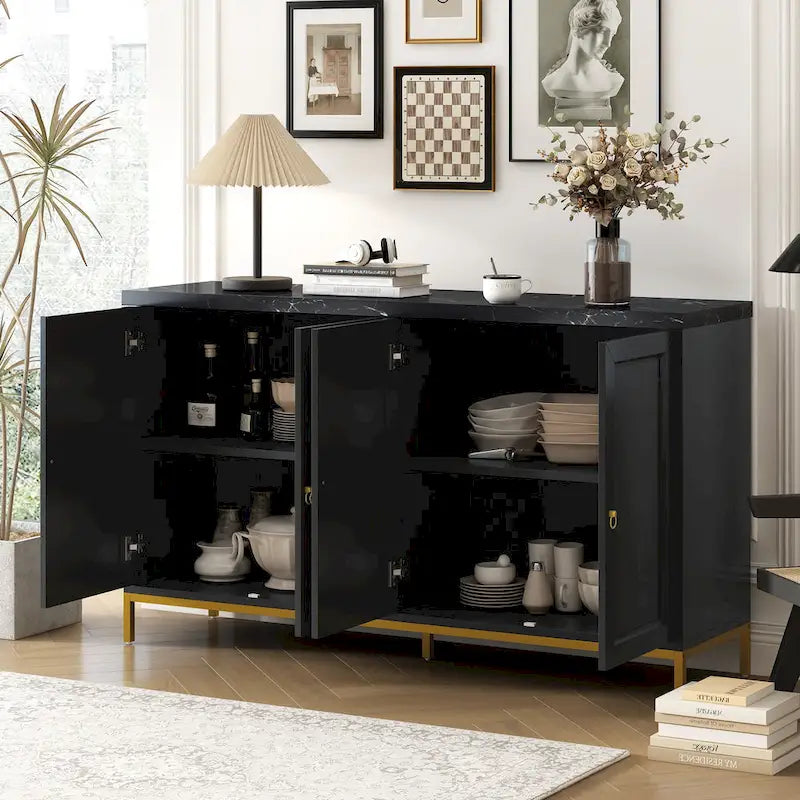 Modern Sideboard with 4 door cabinet with Metal Handles and Adjustable Shelves