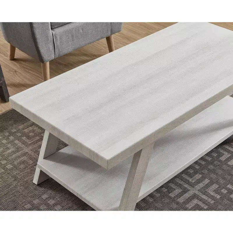 Roundhill Furniture Athens Contemporary Wood Shelf Coffee Table in White Finish
