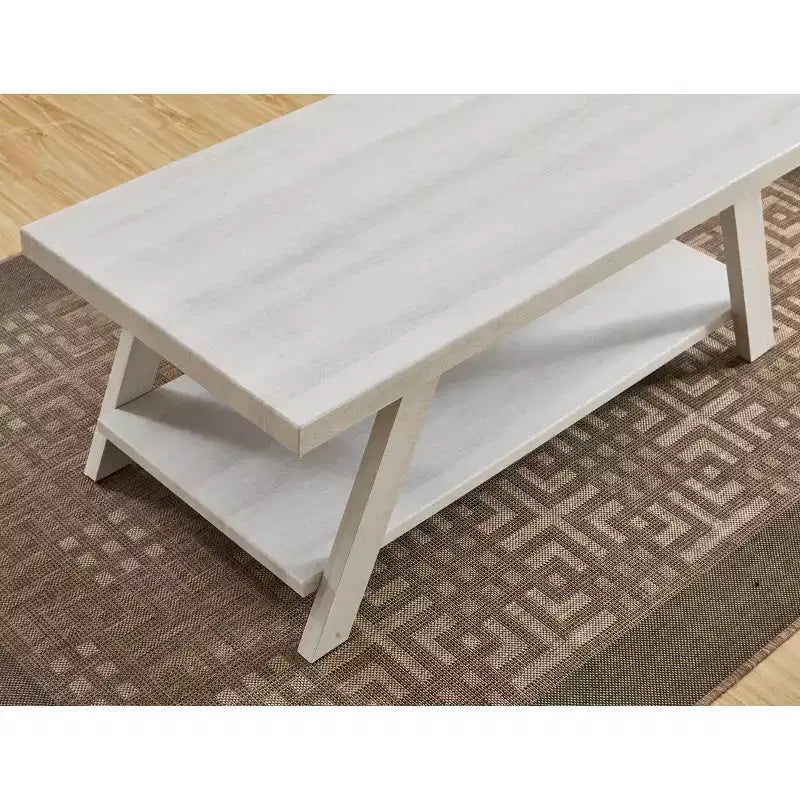 Roundhill Furniture Athens Contemporary Wood Shelf Coffee Table in White Finish