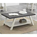 Table basse contemporaine Athènes avec étagère bicolore en bois, coloris charbon vieilli et beige