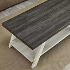 Table basse contemporaine Athènes avec étagère bicolore en bois, coloris charbon vieilli et beige