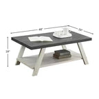 Table basse contemporaine Athènes avec étagère bicolore en bois, coloris charbon vieilli et beige