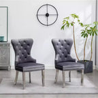Fauteuil en velours capitonné contemporain Montura de Roundhill Furniture avec clous décoratifs, gris, lot de 2