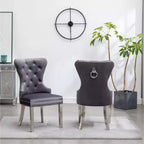 Fauteuil en velours capitonné contemporain Montura de Roundhill Furniture avec clous décoratifs, gris, lot de 2