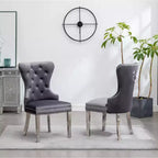 Fauteuil en velours capitonné contemporain Montura de Roundhill Furniture avec clous décoratifs, gris, lot de 2