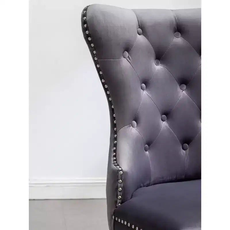 Fauteuil en velours capitonné contemporain Montura de Roundhill Furniture avec clous décoratifs, gris, lot de 2