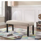 Roundhill Furniture Biony Fabric Dining Bench with Nailhead Trim, Tan