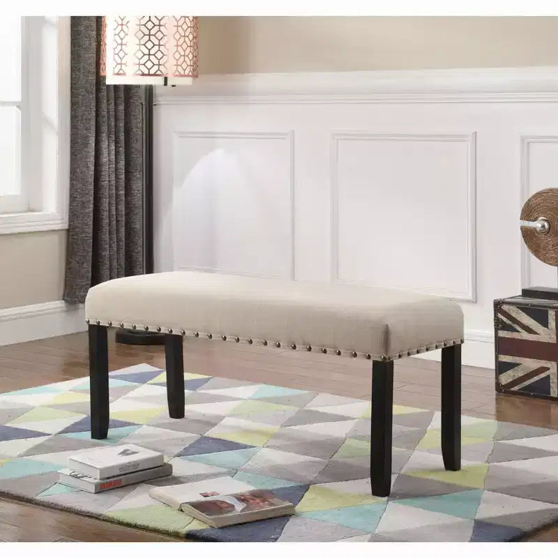 Roundhill Furniture Biony Fabric Dining Bench with Nailhead Trim, Tan