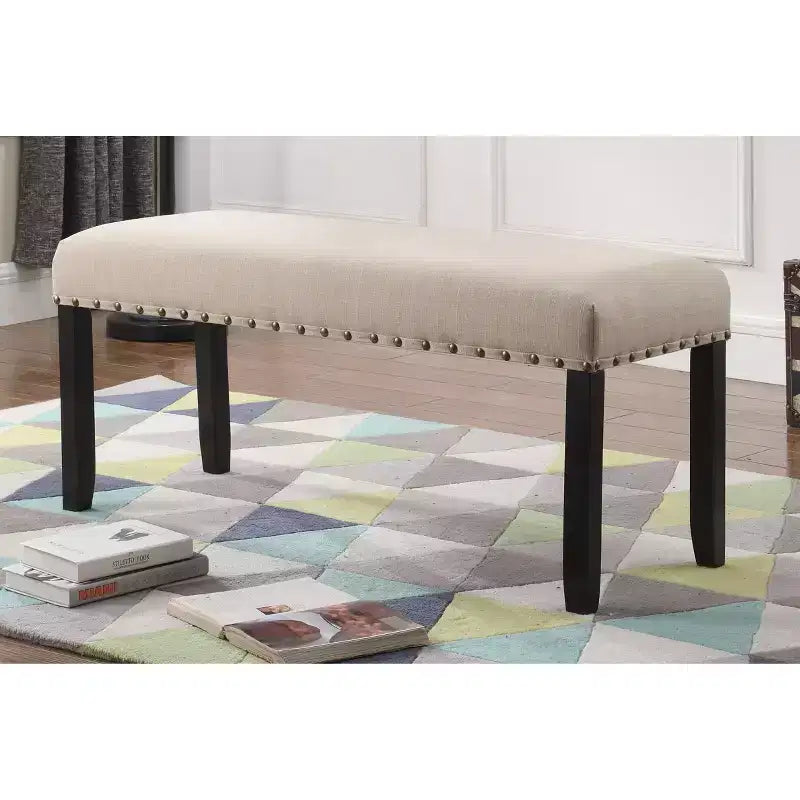 Banquette de salle à manger en tissu Biony de Roundhill Furniture avec garniture cloutée, couleur sable