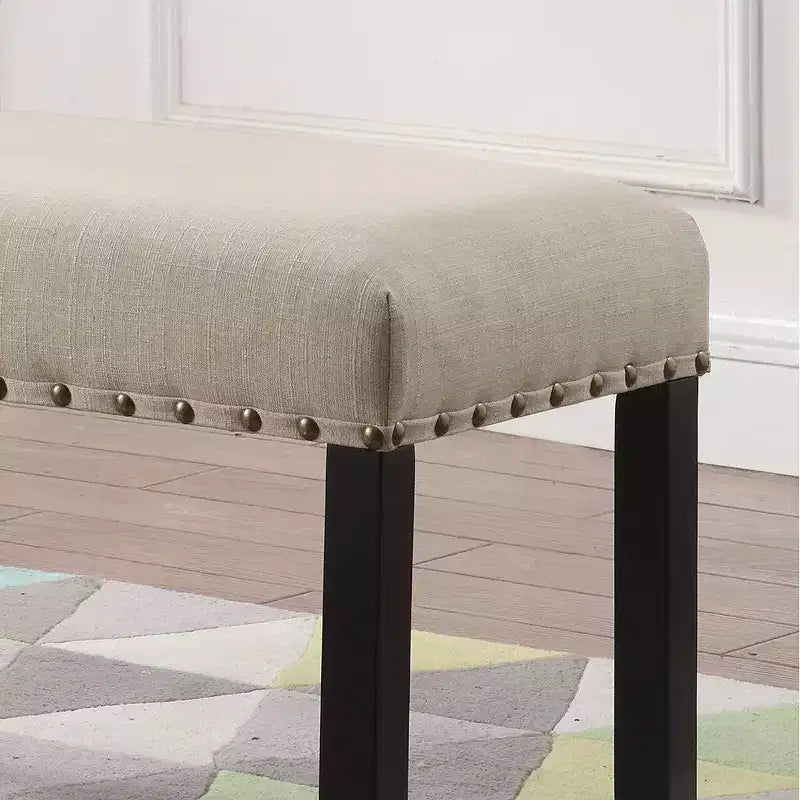 Banquette de salle à manger en tissu Biony de Roundhill Furniture avec garniture cloutée, couleur sable