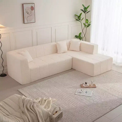 Canapé d'angle modulable au sol en L, 105,5W, avec assise profonde et capitonnée, pour salon - ModernLuxe