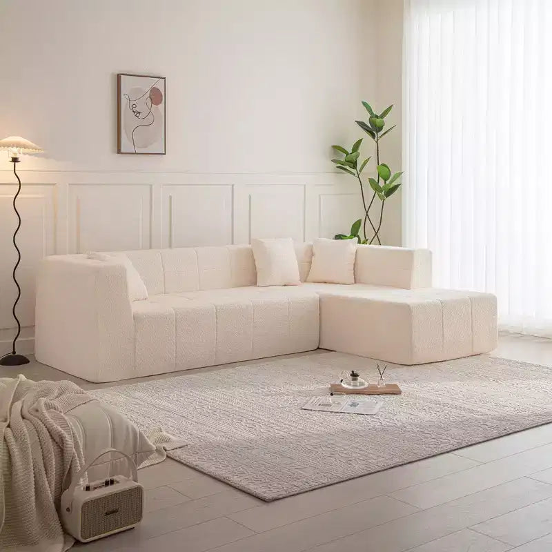 Canapé d'angle modulable au sol en L, 105,5W, avec assise profonde et capitonnée, pour salon - ModernLuxe