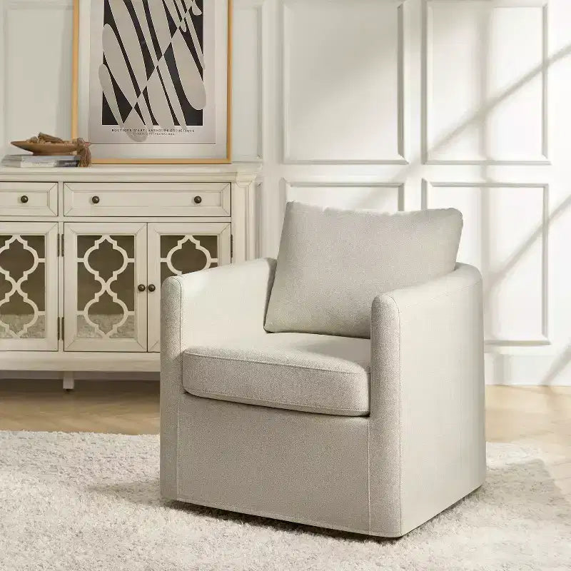 Fauteuil pivotant déhoussable Bernhard avec tissu texturé et accoudoirs évasés | HULALA HOME