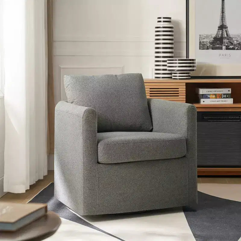 Fauteuil pivotant déhoussable Bernhard avec tissu texturé et accoudoirs évasés | HULALA HOME