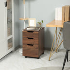 Meuble de rangement de bureau à 3 tiroirs, meuble bas de bureau avec roulettes pour chambre à coucher, salon, grain de bois marron