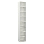 Tour de rangement multimédia à 8 niveaux, meuble de rangement CD/DVD fin avec étagères réglables, bibliothèque haute et étroite.