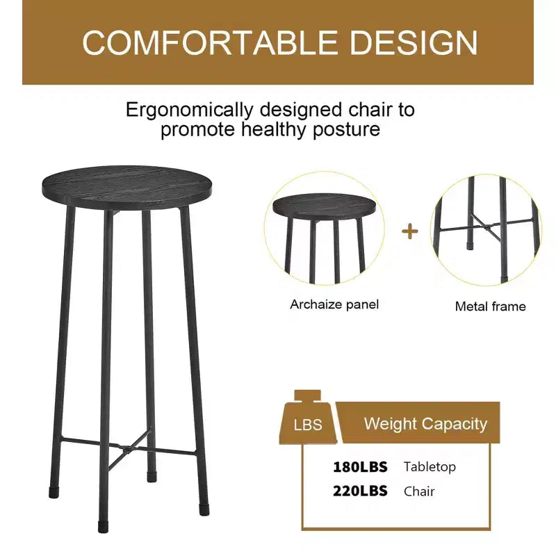 VECELO Ensemble table à manger 3 pièces avec 2 chaises Table et chaises modernes de hauteur comptoir rondes pour cuisine