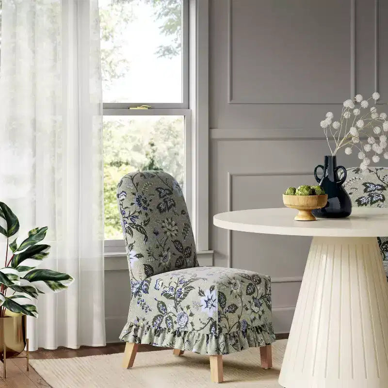 Rounded Back Slipcovered Dining Chair with Ruffle - Threshold