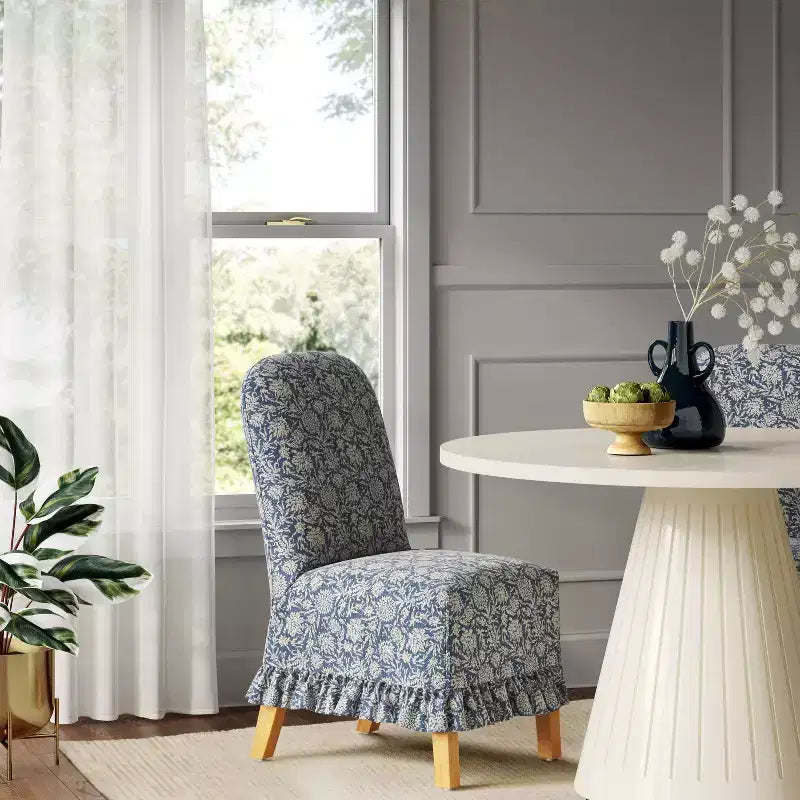 Rounded Back Slipcovered Dining Chair with Ruffle - Threshold