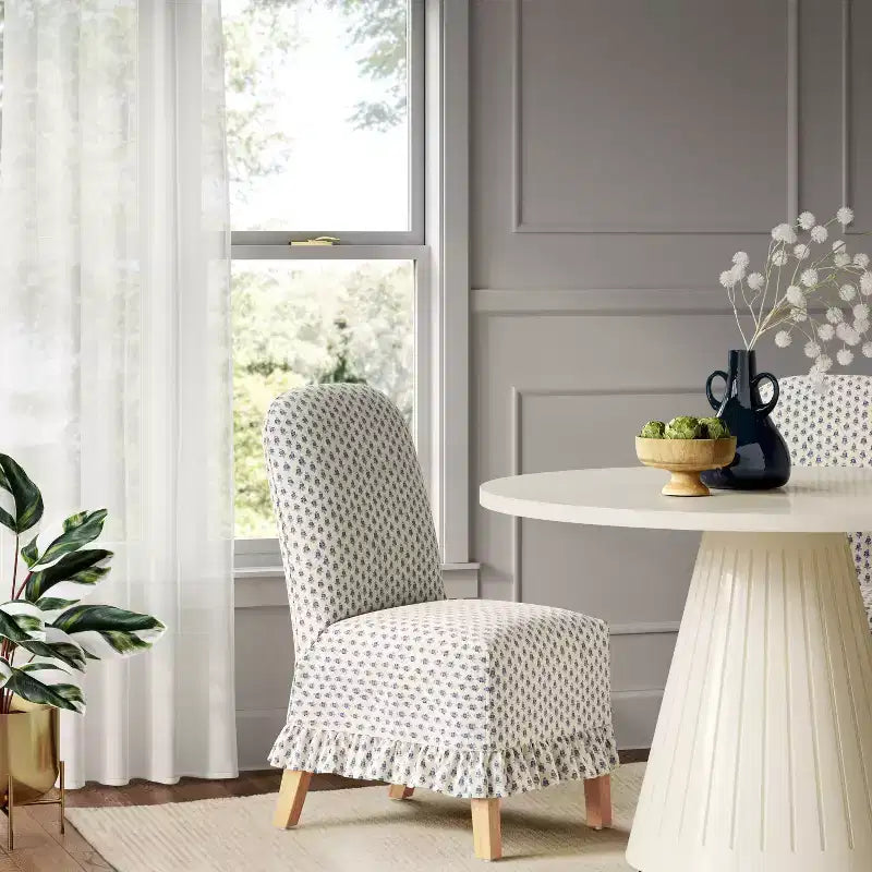 Rounded Back Slipcovered Dining Chair with Ruffle - Threshold