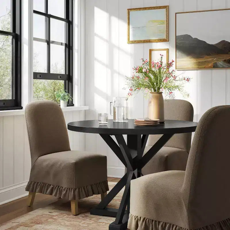 Rounded Back Slipcovered Dining Chair with Ruffle - Threshold