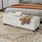 Banc de rangement en lin capitonné de 128 cm avec pieds en bois, 2 couleurs