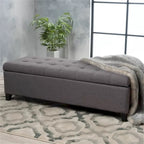 Banc de rangement en lin capitonné de 128 cm avec pieds en bois, 2 couleurs