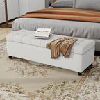 Banc de rangement en lin capitonné de 128 cm avec pieds en bois, 2 couleurs