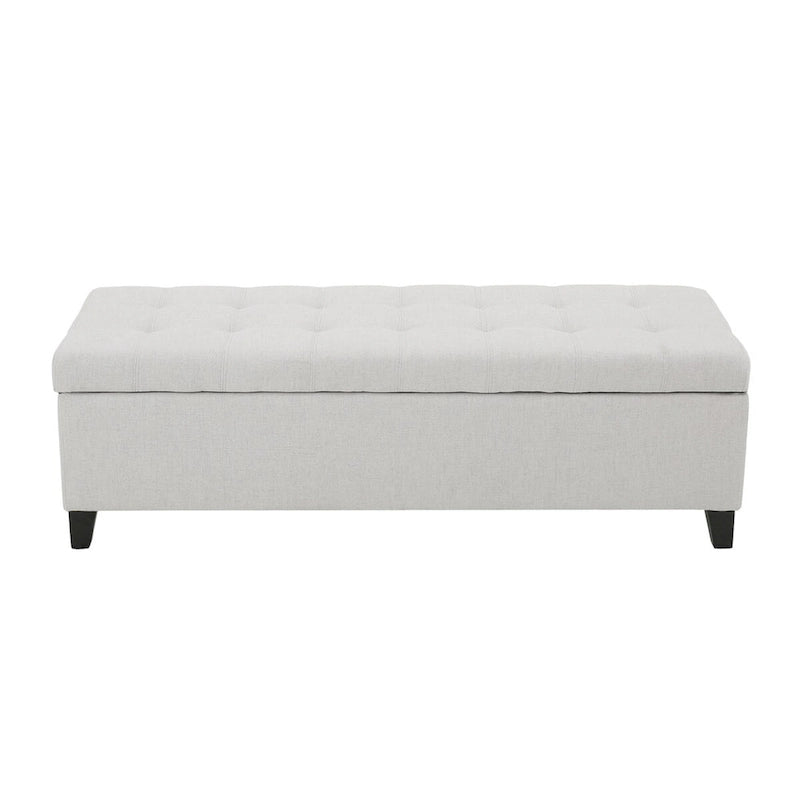 Banc de rangement en lin capitonné de 128 cm avec pieds en bois, 2 couleurs