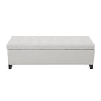 Banc de rangement en lin capitonné de 128 cm avec pieds en bois, 2 couleurs