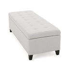 Banc de rangement en lin capitonné de 128 cm avec pieds en bois, 2 couleurs