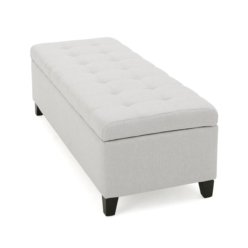 Banc de rangement en lin capitonné de 128 cm avec pieds en bois, 2 couleurs