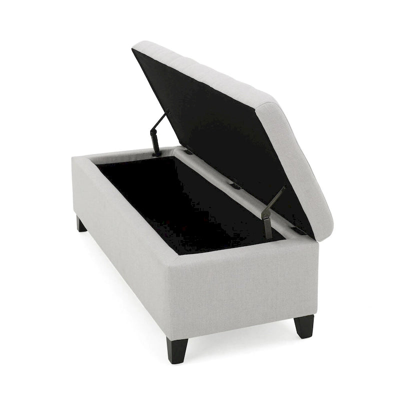 Banc de rangement en lin capitonné de 128 cm avec pieds en bois, 2 couleurs