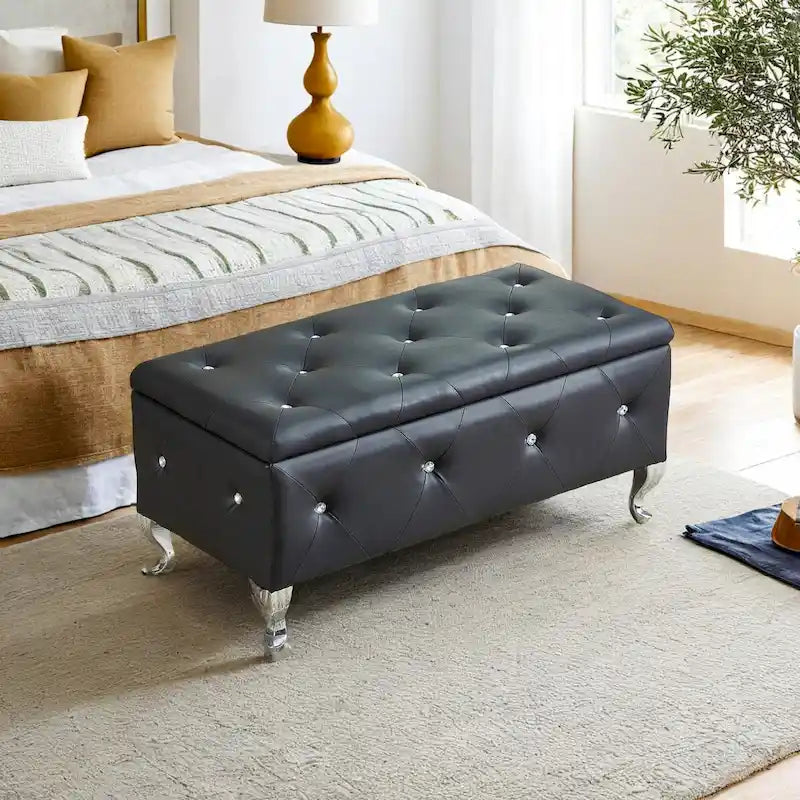 PU Leather Upholstered Ottoman with Storage