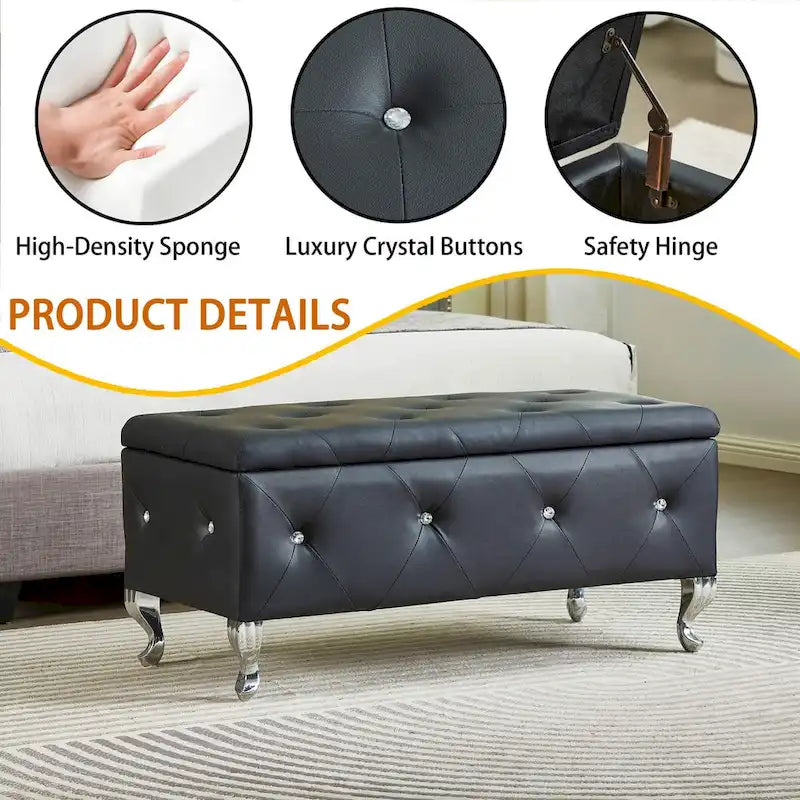 PU Leather Upholstered Ottoman with Storage