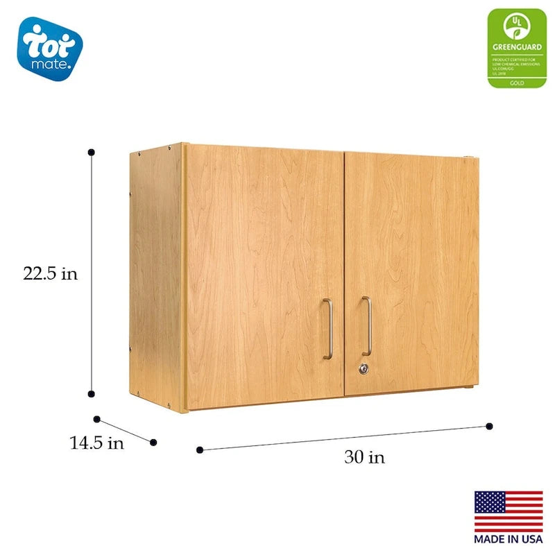 30"W x 22.5"H 2-Level Wall Cabinet, Locking Doors, Adjustable Shelf, GREENGUARD Gold, USA Made