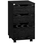 Meuble de rangement de bureau à 3 tiroirs, meuble bas de bureau avec roulettes, grain de bois noir