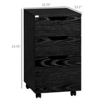 Meuble de rangement de bureau à 3 tiroirs, meuble bas de bureau avec roulettes, grain de bois noir