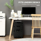 Meuble de rangement de bureau à 3 tiroirs, meuble bas de bureau avec roulettes, grain de bois noir