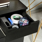 Meuble de rangement de bureau à 3 tiroirs, meuble bas de bureau avec roulettes, grain de bois noir