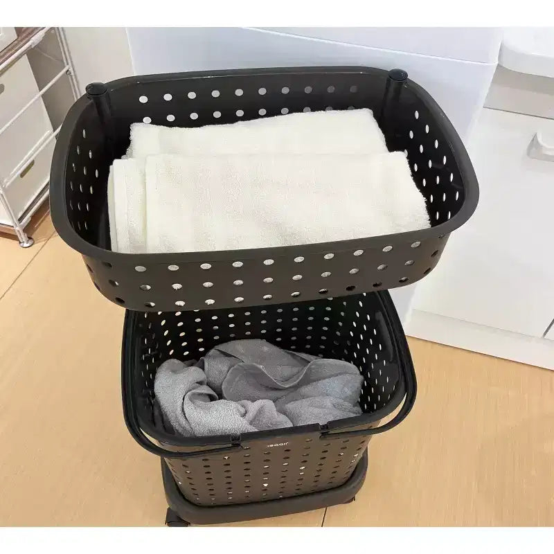 JEJ Astage Paniers à Linge Mobiles avec Étagère à Plusieurs Niveaux