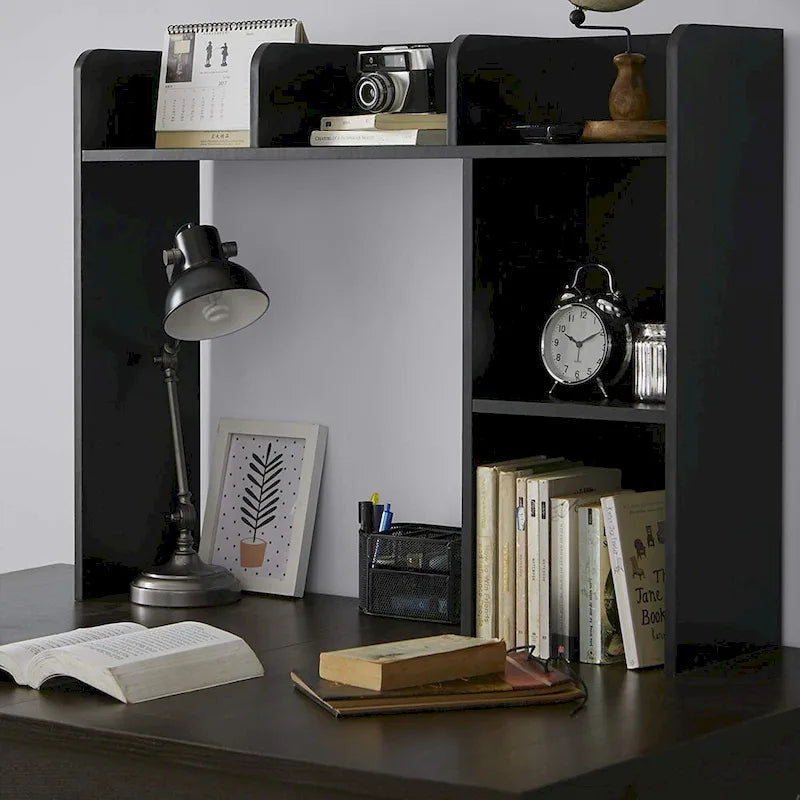 Étagère de bureau en bois de 37"L avec tablettes divisées, finition noire, organisateur de bureau et de dortoir