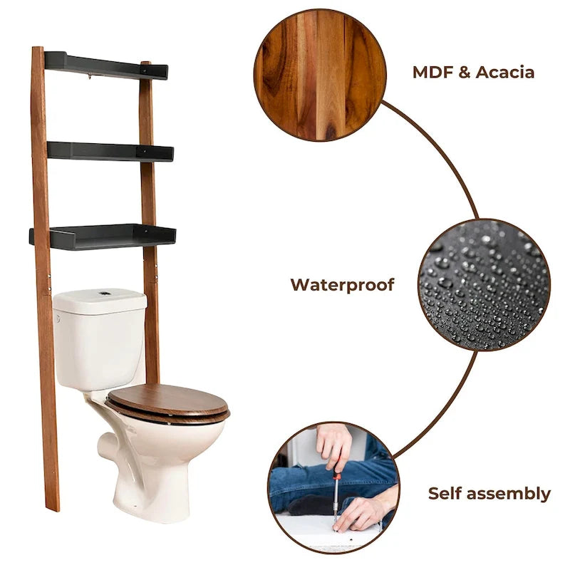 Over-The-Toilet Storage Shelf with Ladder Design 3 Trays - 23.6 W x 8.5 D x 65.5 H