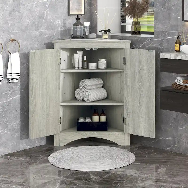 Bathroom Storage Cabinet with Adjustable Shelves Freestanding Floor Cabinet - 17.2L x 17.2W x 31.5H