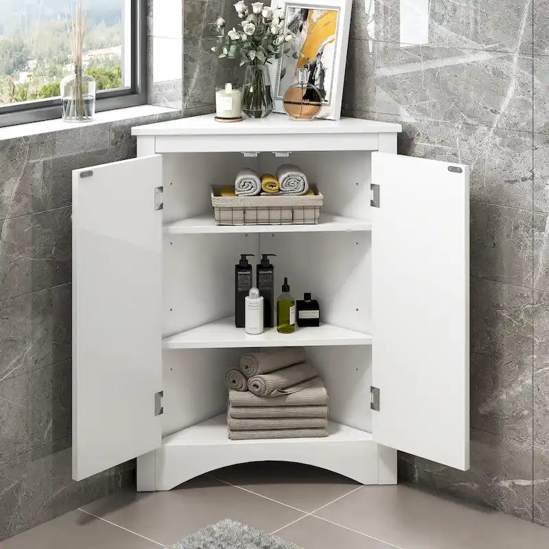 Bathroom Storage Cabinet with Adjustable Shelves Freestanding Floor Cabinet - 17.2L x 17.2W x 31.5H